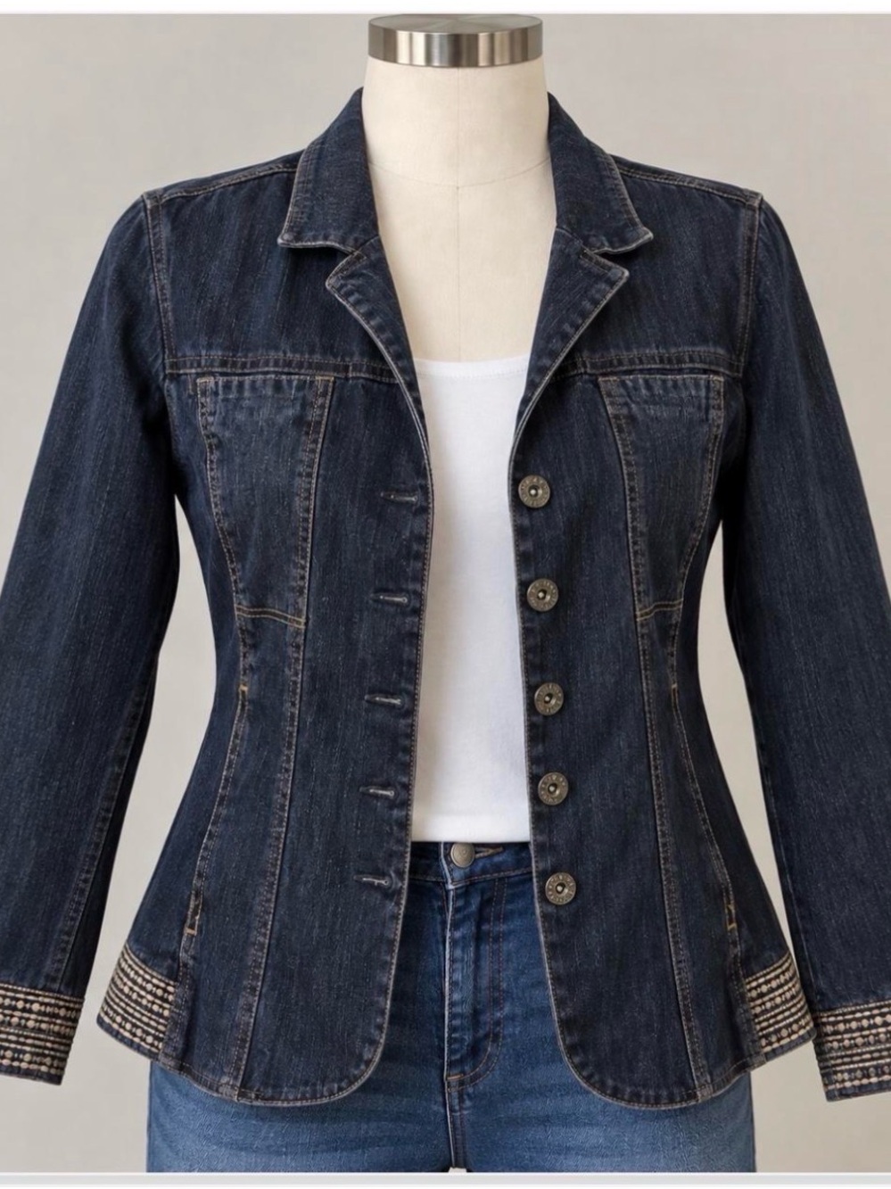 Monroe & Main Dark Blue Denim Button-Front Jacket